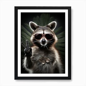 A Bahamian Raccoon Doing Peace Sign Wearing Sunglasses 5 Art Print