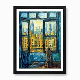 Window View Of Dubai United Arab Emirates In The Style Of Expressionism 1 Art Print