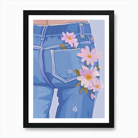 Denim And Petals Art Print