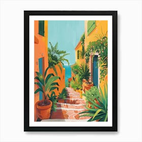 Of A Street With Potted Plants Art Print