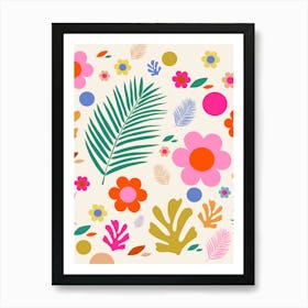 Flowers And Leaves | 04 - Retro Colorful Floral Art Print