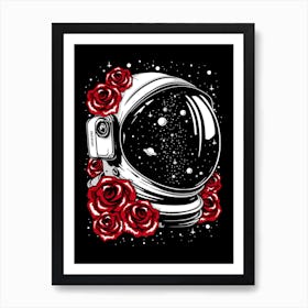 Astronaut Helmet With Roses Art Print