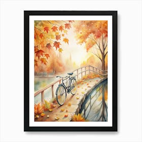 A Peaceful Countryside Bridge In Autumn With A B Art Print