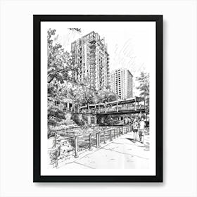 Red River Cultural District Austin Texas Black And White Drawing 2 Art Print