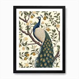 Mocha Floral Peacock On The Tree Wallpaper Art Print
