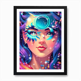 Girl With Moon And Stars Art Print