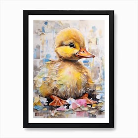 Mixed Media Duckling Watercolour Collage 5 Art Print
