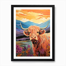 Patchwork Illustration Of A Highland Cow 2 Art Print