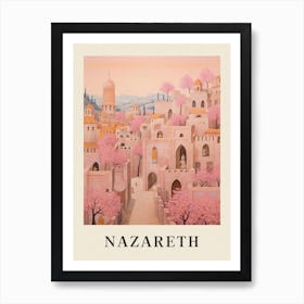 Nazareth Israel 2 Vintage Pink Travel Illustration Poster Art Print
