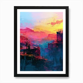 Sunset In The Mountains | Pixel Minimalism Art Series Art Print