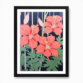 Higanbana Red Spider Lily 1 Vintage Botanical Woodblock Art Print