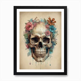 Floral Skull Vintage Painting (23) Art Print