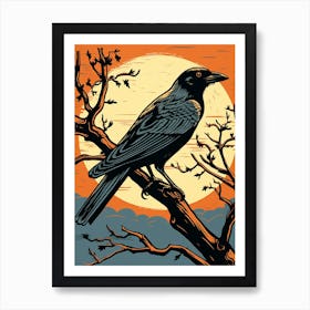 Vintage Bird Linocut Crow 2 Art Print