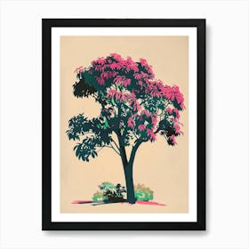 Mahogany Tree Colourful Illustration 2 Art Print