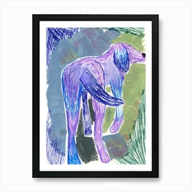 Purple Dog - animal hand drawn vertical Art Print