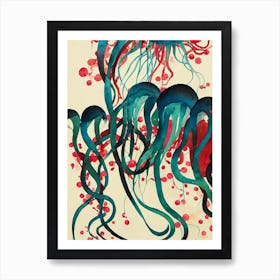 Granrojo Jellyfish Vintage Graphic Watercolour Art Print