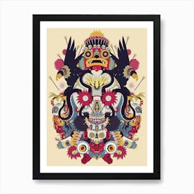 Skull And Crossbones Aztec Tribal Art Art Print