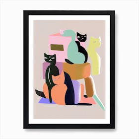 Stack Of Cats Matisse Style Colours Art Print