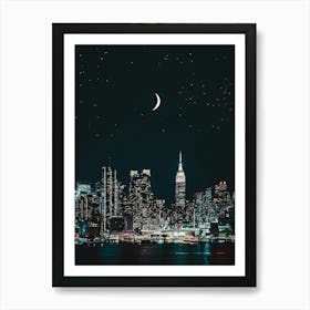 New York City Skyline At Night Art Print