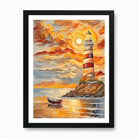 Sunset Lighthouse Art Print