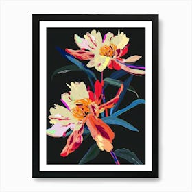 Neon Flowers On Black Peony 2 Art Print