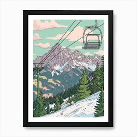 Zugspitze Germany Color Line Drawing Drawing (7) Art Print