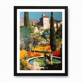 A Painting Of A Cat In Gardens Of Alhambra, Spain In The Style Of Pop Art 04 Art Print
