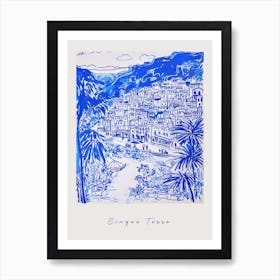 Cinque Terre Italy Blue Drawing Poster Art Print