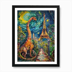 Dinosaur In Paris Painting 1 Art Print