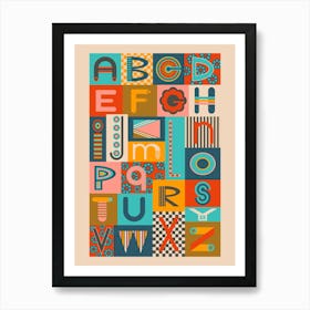 GEOMETRIC ABCs Postmodern Alphabet Letters in Retro Yellow Turquoise Red Blush Pink Brown Navy Art Print