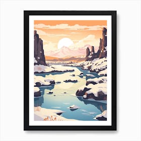 Vintage Winter Travel Illustration Iceland 2 Art Print