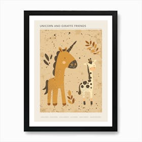 Unicorn & Giraffe Friend Muted Pastel 2 Poster Art Print