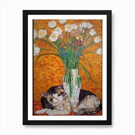 Gladoli With A Cat 1 Art Nouveau Klimt Style Art Print