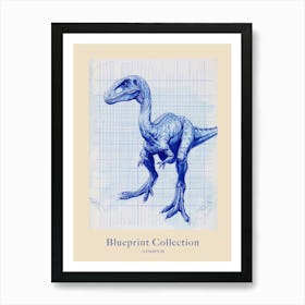 Oviraptor Dinosaur Blue Print Style Sketch Poster Art Print