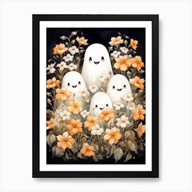 Cute Bedsheet Ghost, Botanical Halloween Watercolour 79 Art Print