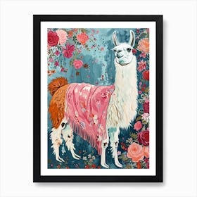 Floral Animal Painting Llama 3 Art Print
