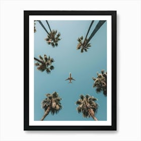 Airplane Flying Over Palm Trees Art Print