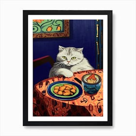 A White Cat And Pasta 3 Art Print