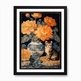 Ranunculus With A Cat 4 William Morris Style Art Print