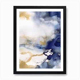 Watercolour Abstract Blue And Gold 2 Art Print