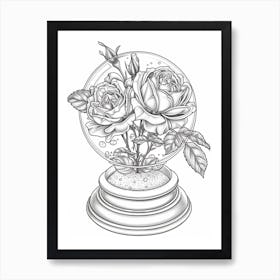 Rose In A Snow Globe Line Drawing 4 Art Print