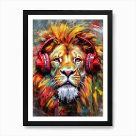 Lion With Headphones animal Art Print