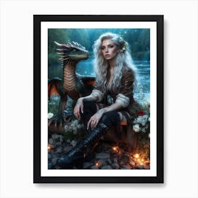 Girl With A Dragon 3 Art Print