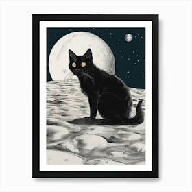 Black Cat On The Moon 1 Art Print