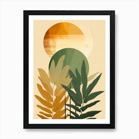 sunset ferns and leaves Art Print