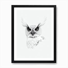 Owl B&W Pencil Drawing 4 Bird Art Print