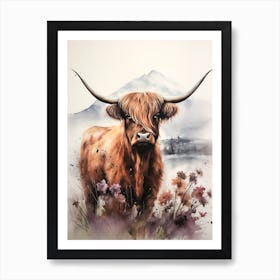 Highland Cow Under The Cloudy Sky 1 Art Print