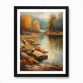 Autumn Lake,Forest Lake, Vintage Oil Painting, Farmhouse Wall Decorations, Antique Landscape, Vintage Landscape Oil Painting.8 1 Art Print