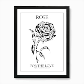 Black And White Rose Line Drawing 6 Poster Art Print