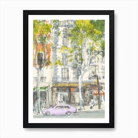 Lilac Car In Barcelona  Art Print